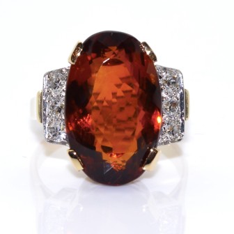 Bijoux anciens - Bague citrine et diamants 
