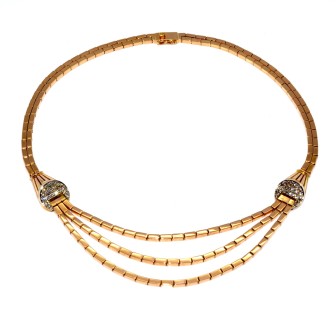 Bijoux anciens - Collier draperie en or et diamants
