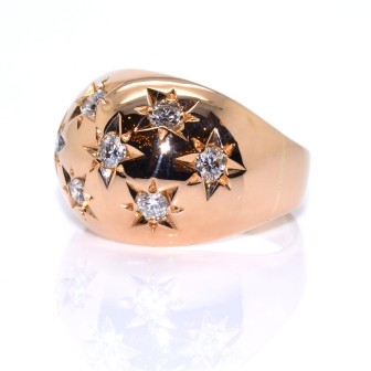 Bijoux anciens - Bague jonc constellation en or et diamants