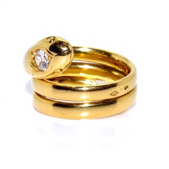 Bijoux anciens - Bague serpent or et diamant