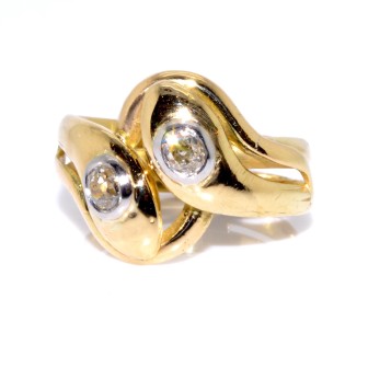 Bijoux anciens - Bague serpent or et diamants 