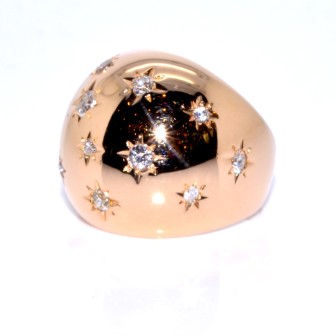 Bijoux anciens - Bague boule constellation en or et diamants