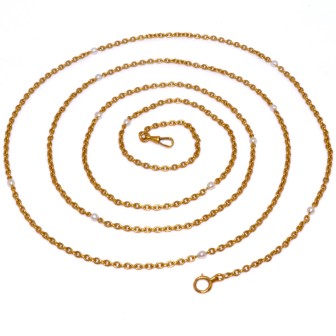 Bijoux anciens - Sautoir ancien en or jaune et perles
