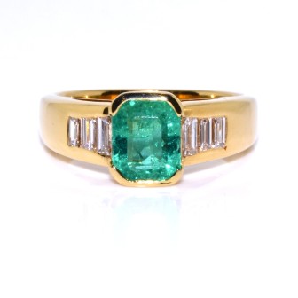 Bijoux récents - Bague vintage émeraude et diamants baguettes