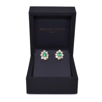 Bijoux anciens - Boucles d'oreilles vintage diamants et émeraude