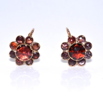 Bijoux récents - Boucles d'oreilles dormeuses marguerites grenats