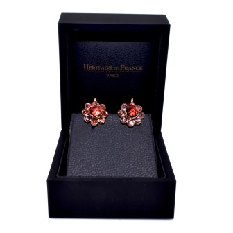 Bijoux anciens - Boucles d'oreilles dormeuses marguerites grenats