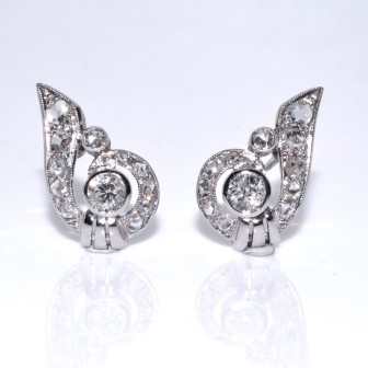 Bijoux anciens - Boucles d'oreilles art deco diamants 