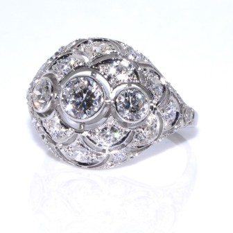 Bijoux anciens - Bague dôme art déco diamants
