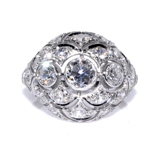 Bijoux anciens - Bague dôme art déco diamants