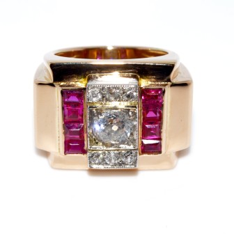 Bijoux anciens - Bague Tank diamants 
