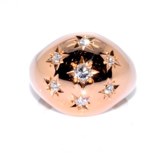 Bijoux anciens - Bague boule constellation en or et diamants