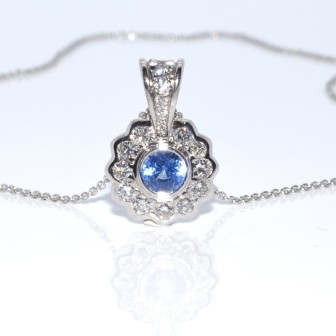 Bijoux anciens - Pendentif marguerite saphir et diamants
