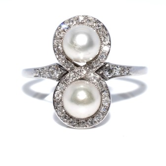 Bijoux anciens - Bague toi et moi diamants et perles 