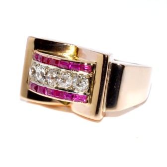 Bijoux anciens - Bague Tank diamants 