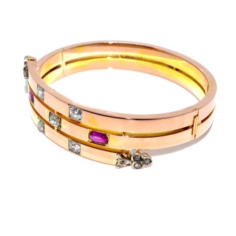 Bijoux anciens - Bracelet jonc diamants et rubis