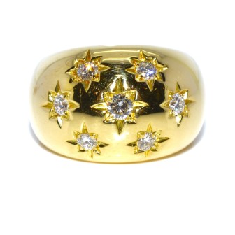 Bijoux anciens - Bague boule constellation en or et diamants