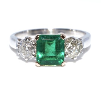 Bijoux Récents - Bague trilogie émeraude et diamants