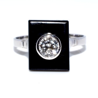 Bijoux anciens - Bague onyx et diamant