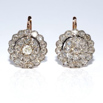 Bijoux anciens - Boucles d'oreilles dormeuses marguerites diamants