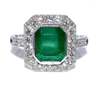 Bagues de fiançailles - Bague émeraude et diamants