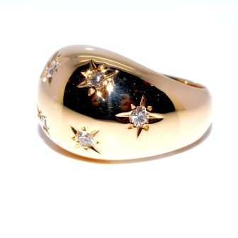 Bijoux anciens - Bague boule constellation en or et diamants