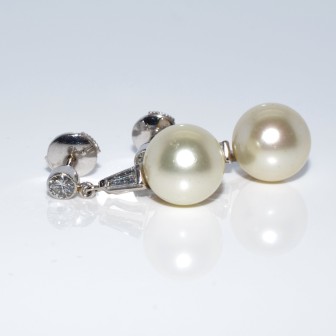 Bijoux anciens - Boucles d'oreilles diamants et perles