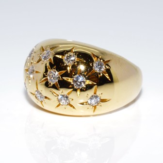 Bijoux anciens - Bague boule constellation en or et diamants