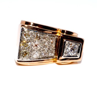 Bijoux anciens - Bague Tank asymétrique diamants 