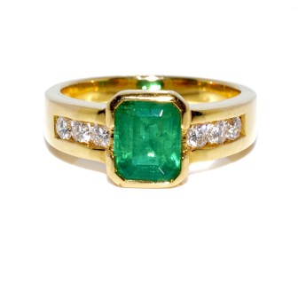 Bagues de fiançailles - Bague vintage émeraude et diamants 