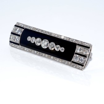Bijoux anciens - Broche Art Deco onyx et diamants