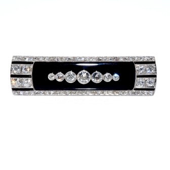 Bijoux anciens - Broche Art Deco onyx et diamants