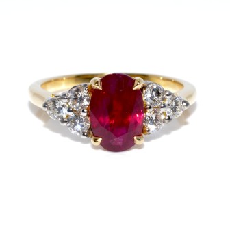 Bijoux Récents - Bague rubis birman et diamants