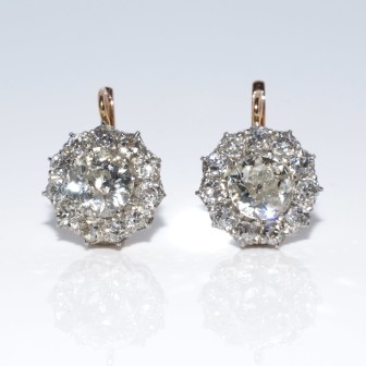 Bijoux anciens - Boucles d'oreilles dormeuses marguerites diamants