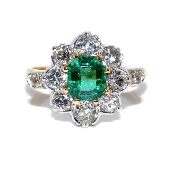 Bagues de fiançailles - Bague pompadour émeraude et diamants