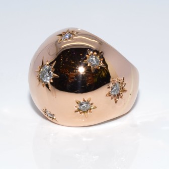 Bijoux anciens - Bague boule constellation en or et diamants