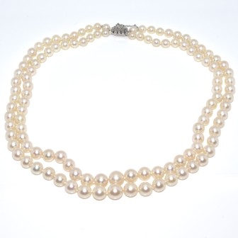 Bijoux anciens - Collier double rang perles et diamants