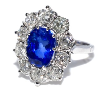 Bijoux anciens - Bague marguerite Art Déco saphir et diamants