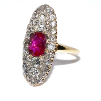 Bijoux anciens - Bague ancienne marquise rubis et diamants