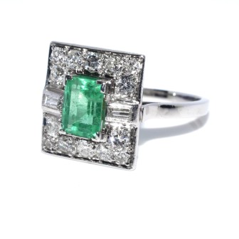 Bijoux anciens - Bague art déco émeraude et diamants