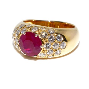 Bagues de fiançailles - Bague jonc rubis et diamants