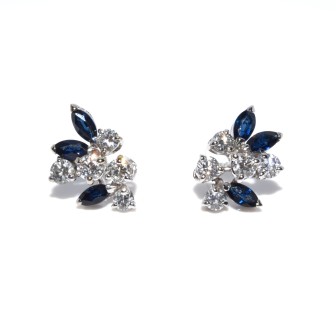 Bijoux anciens - Boucles d'oreilles vintage diamants et saphirs