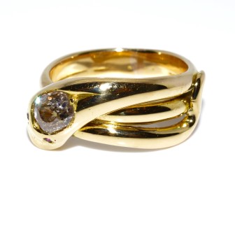 Bijoux anciens - Bague serpent or et diamant