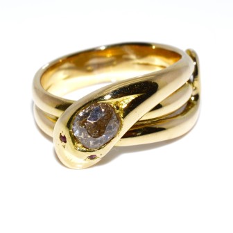 Bijoux anciens - Bague serpent or et diamant