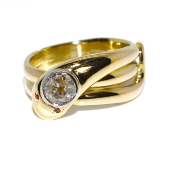 Bijoux anciens - Bague serpent or et diamant