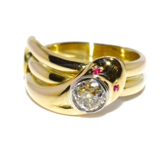 Bijoux anciens - Bague serpent or et diamant