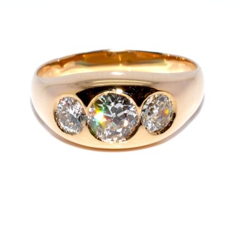 Bijoux anciens - Bague jonc trilogie diamants