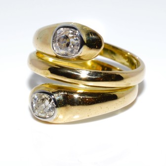 Bijoux anciens - Bague serpent or et diamants
