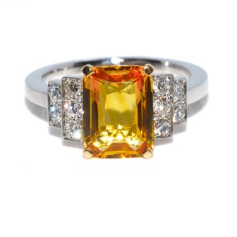 Bagues de fiançailles - Bague saphir jaune et diamants