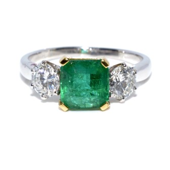 Bagues de fiançailles - Bague trilogie émeraude et diamants